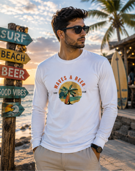 Men's Waves & Beer Full Sleeve T-Shirt