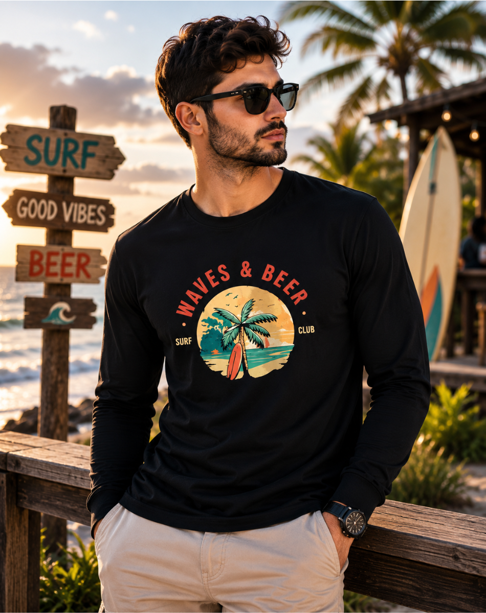 Men's Waves & Beer Full Sleeve T-Shirt