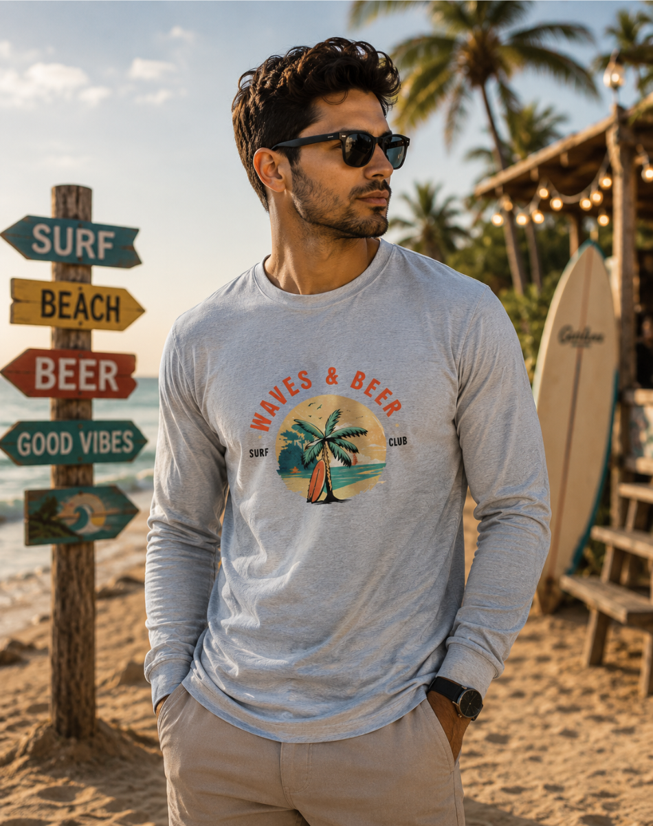 Men's Waves & Beer Full Sleeve T-Shirt