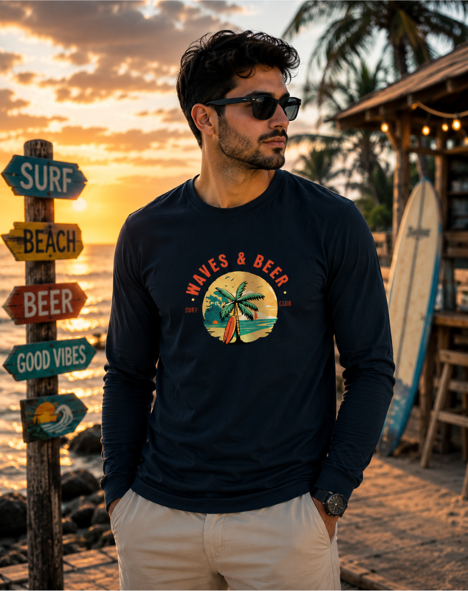 Men's Waves & Beer Full Sleeve T-Shirt