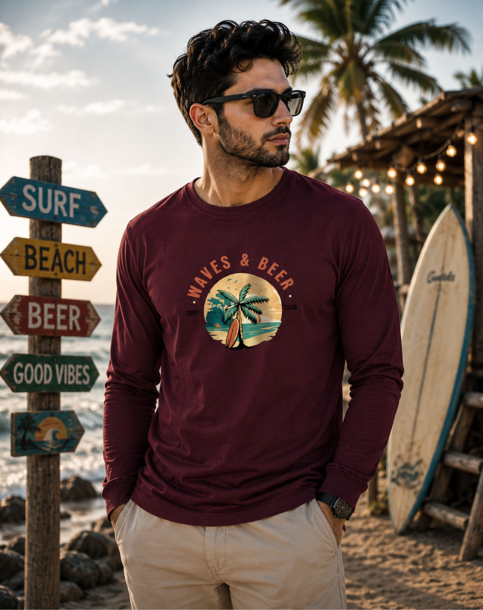 Men's Waves & Beer Full Sleeve T-Shirt