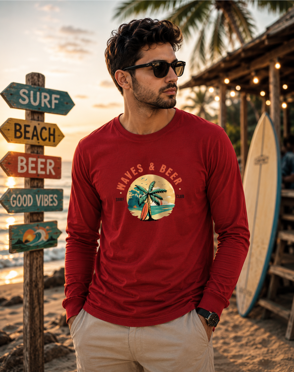 Men's Waves & Beer Full Sleeve T-Shirt